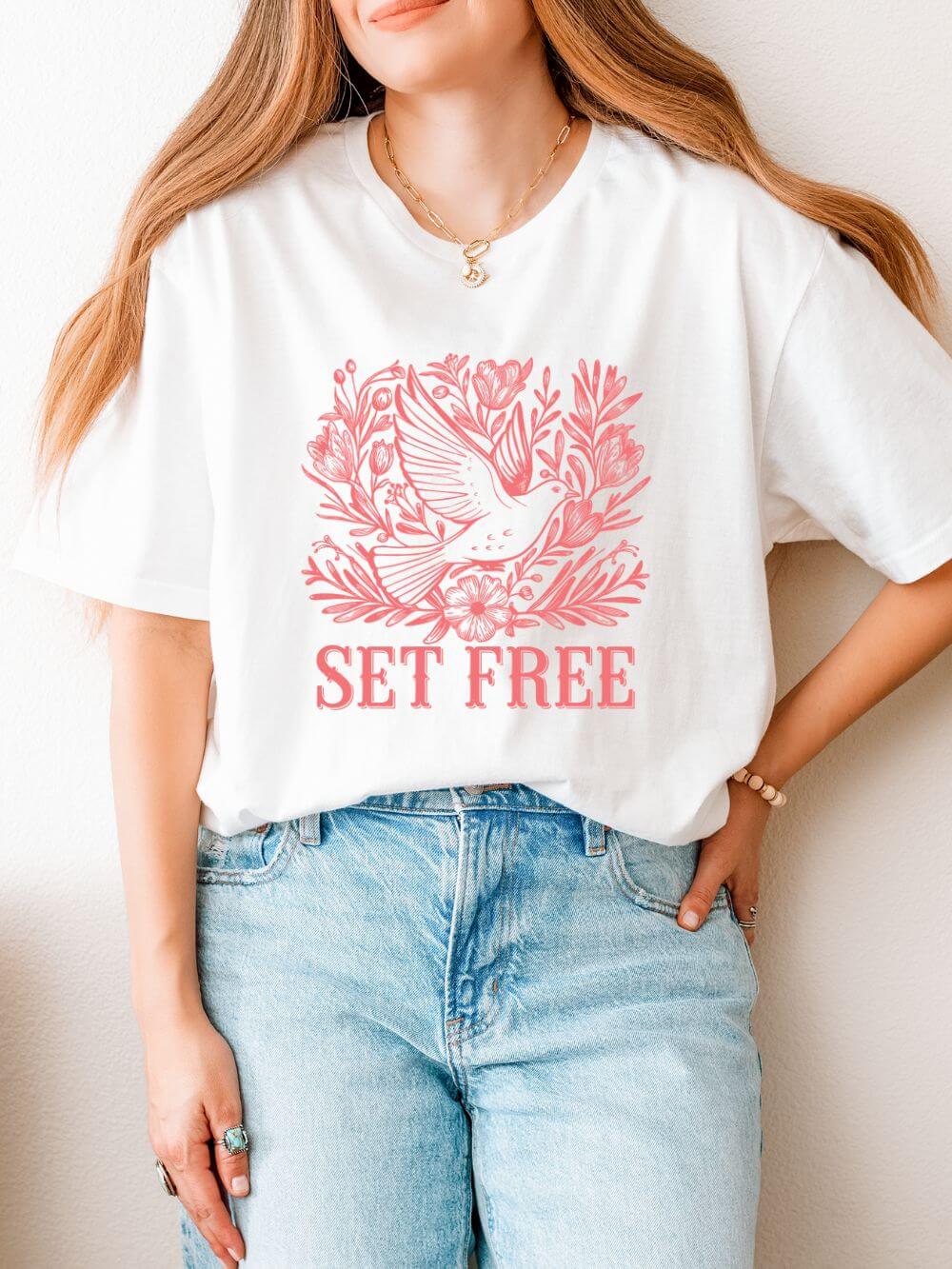 Set Free Dove Tee Inspirational Bird Christian Graphic T-Shirt