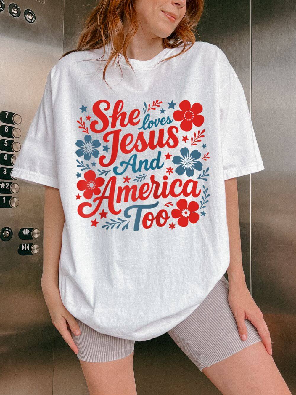 She Loves Jesus and America Too T-Shirt Patriotic Christian Graphic Tee