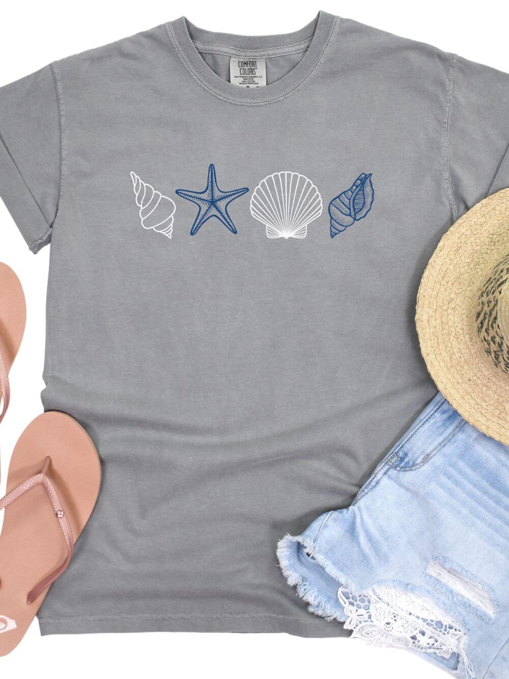 Coastal Vibes Shells of Summer Ocean-Inspired Comfort Colors Graphic T-Shirt - Sydney So Sweet