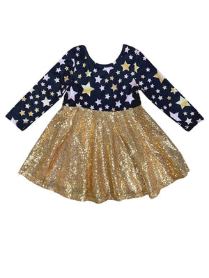 Shining Star Girls Gold Sequin Special Occasion Dress - Sydney So Sweet