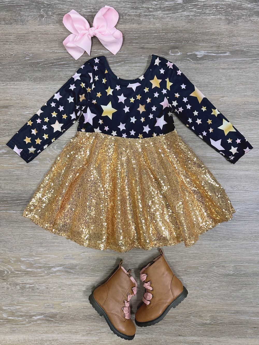 Shining Star Girls Gold Sequin Special Occasion Dress - Sydney So Sweet