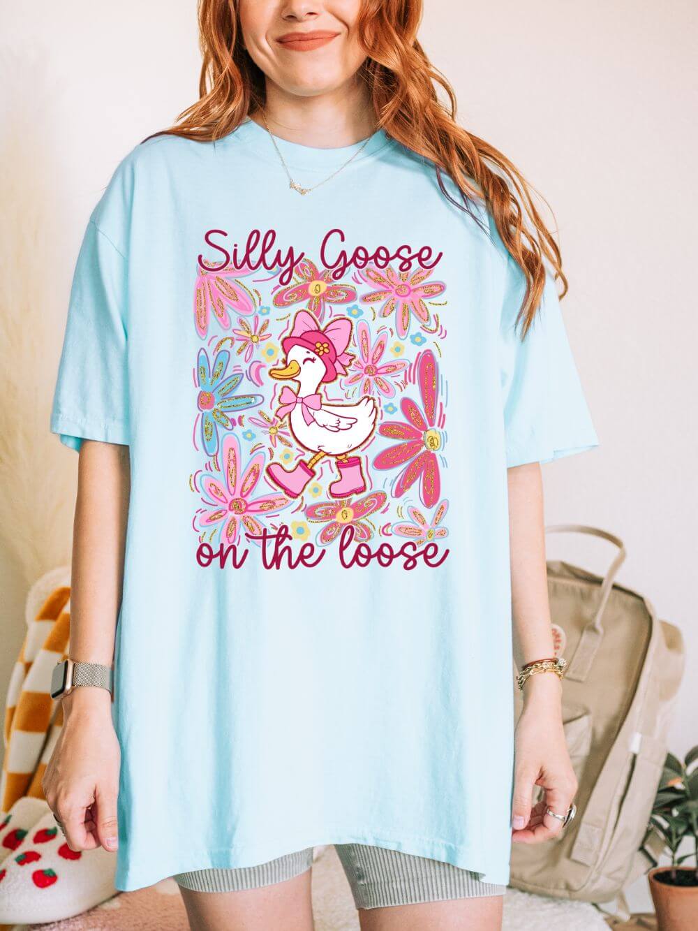 Silly Goose on the Loose Graphic T-Shirt Cute Floral Tee