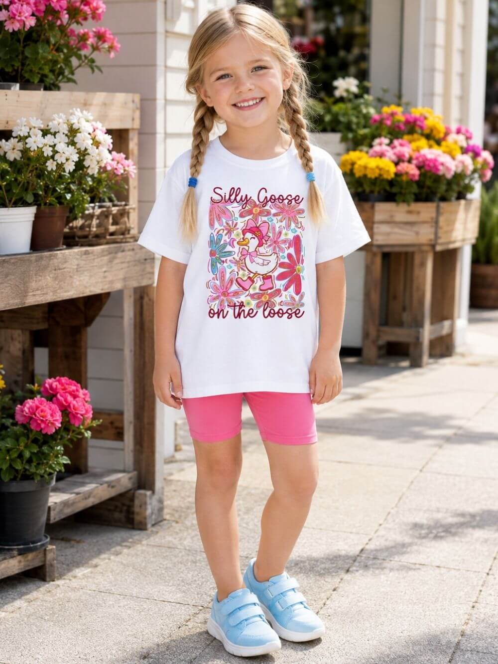 Silly Goose on the Loose Kids T-Shirt Cute Youth Floral Graphic Tee