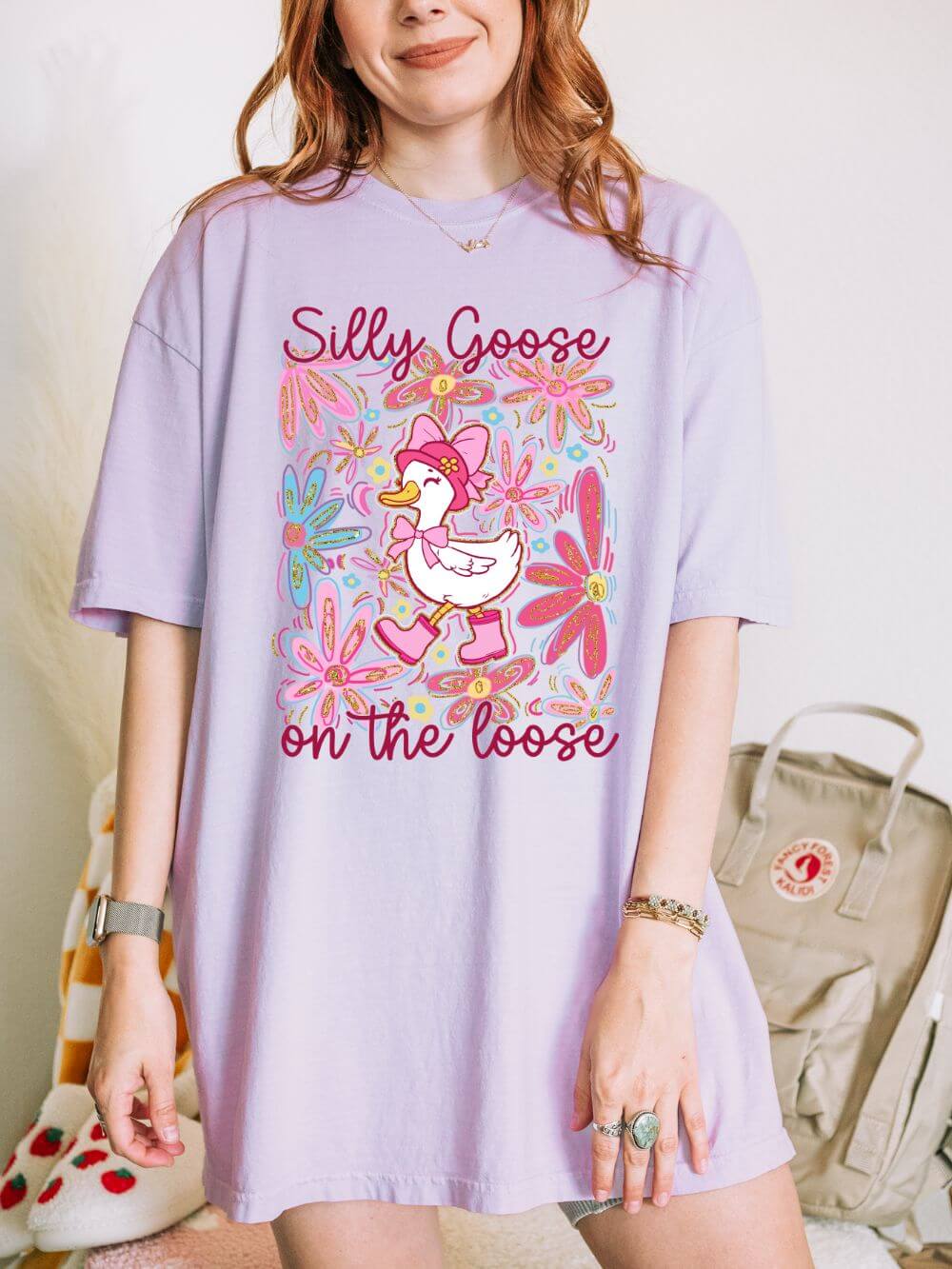 Silly Goose on the Loose Graphic T-Shirt Cute Floral Tee