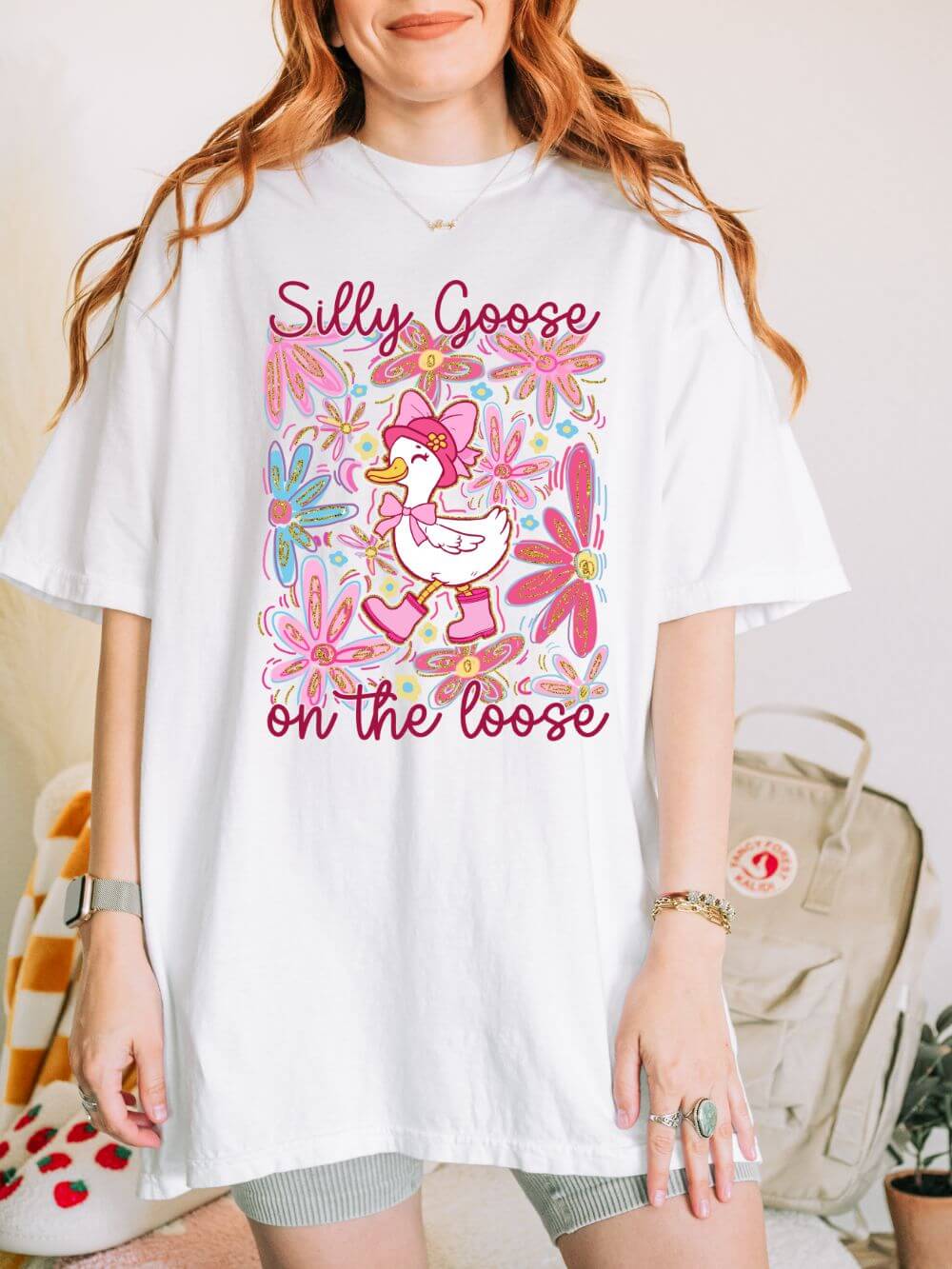 Silly Goose on the Loose Graphic T-Shirt Cute Floral Tee