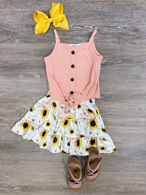 Simply Blessed Sunflower Peach Ruffle Girls Skirt Outfit - Sydney So Sweet