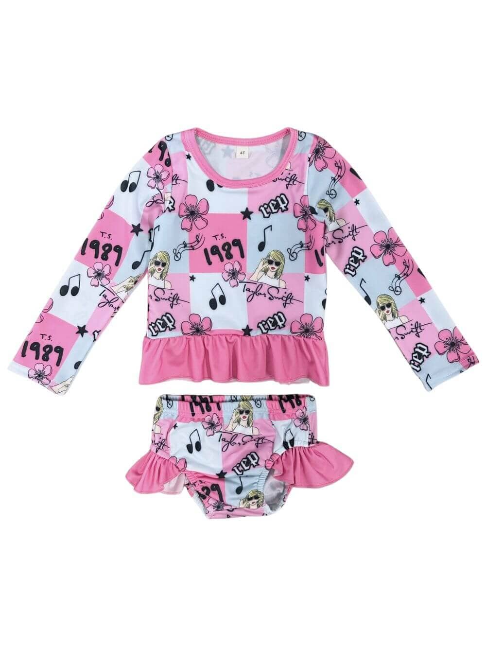 Singing in the Pool Girls Long Sleeve Rash Guard Swim Set - Sydney So Sweet