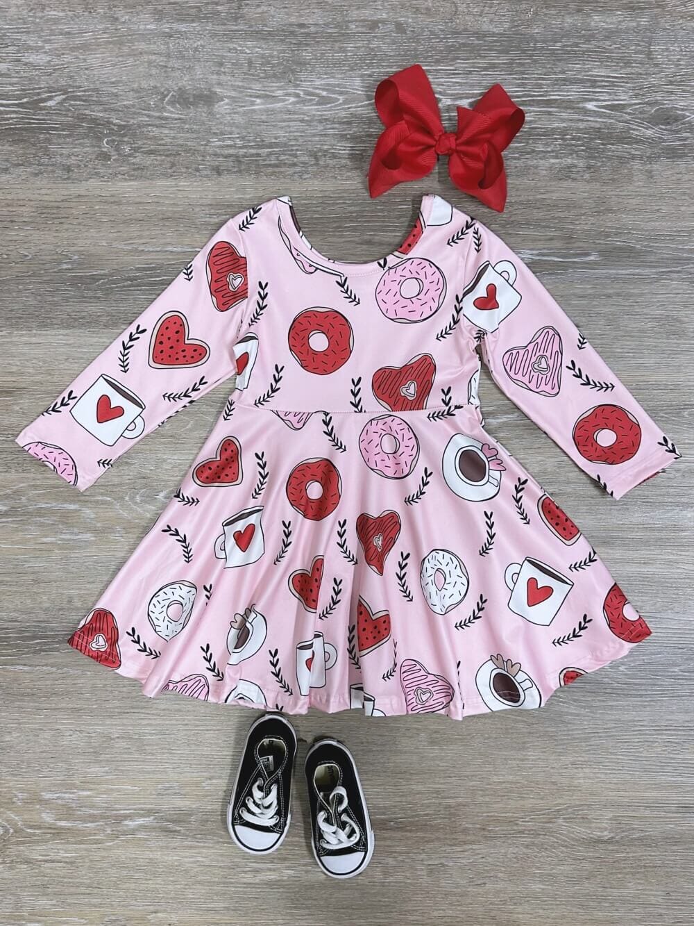Sip Of Love Donut Hearts Pink Girls Skater Dress - Sydney So Sweet