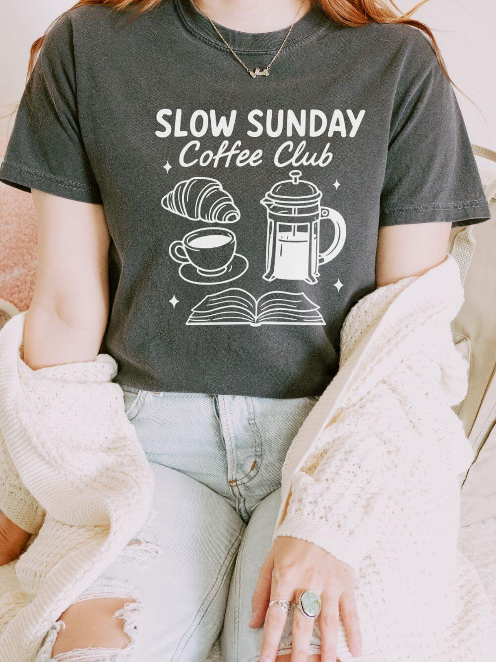 Slow Sunday Coffee Club Unisex Tee Comfort Colors Coffee Lover Short Sleeve Graphic T-Shirt - Sydney So Sweet