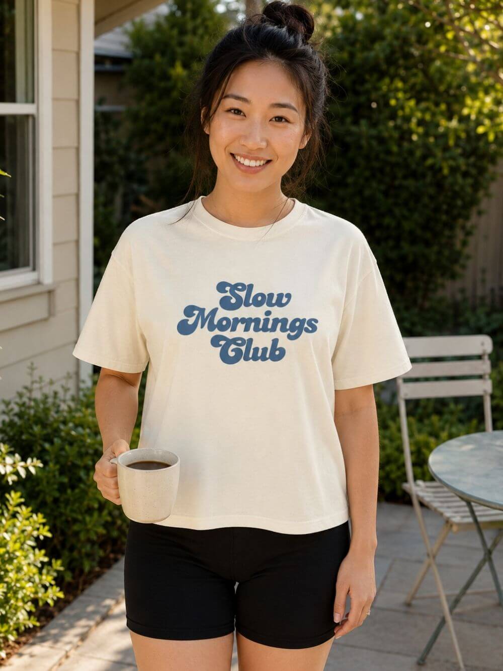 Slow Mornings Club Boxy Tee Relaxed Women's Graphic T‑Shirt