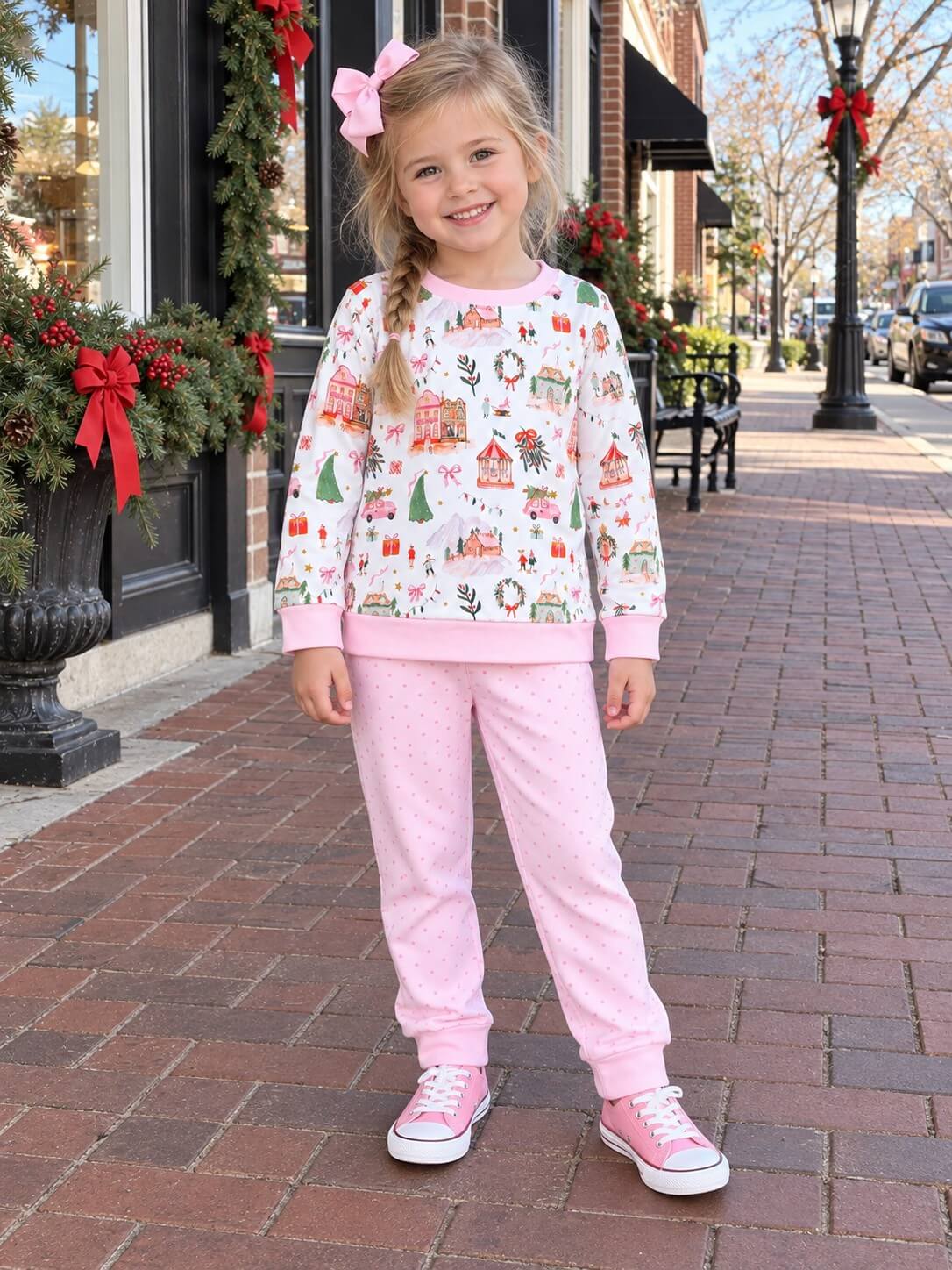 Small Town Christmas Pink Polka Dot Girls Outfit