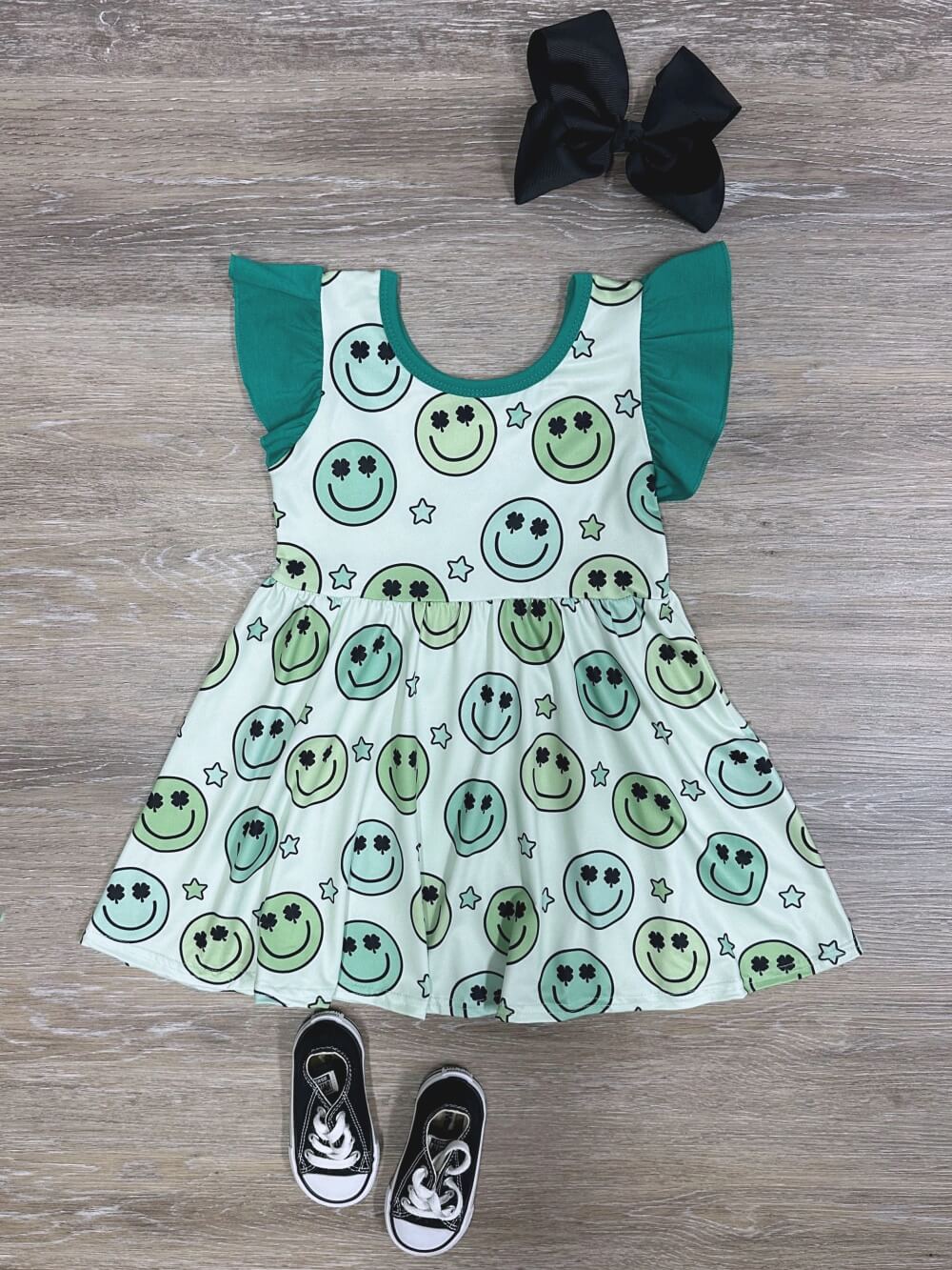 Smile for Luck Girls Ruffle Sleeve St. Patrick&#39;s Day Dress - Sydney So Sweet