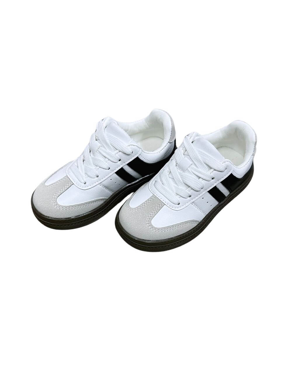 Kids Classic Court Sneakers for Girls or Boys - White with Black - Sydney So Sweet
