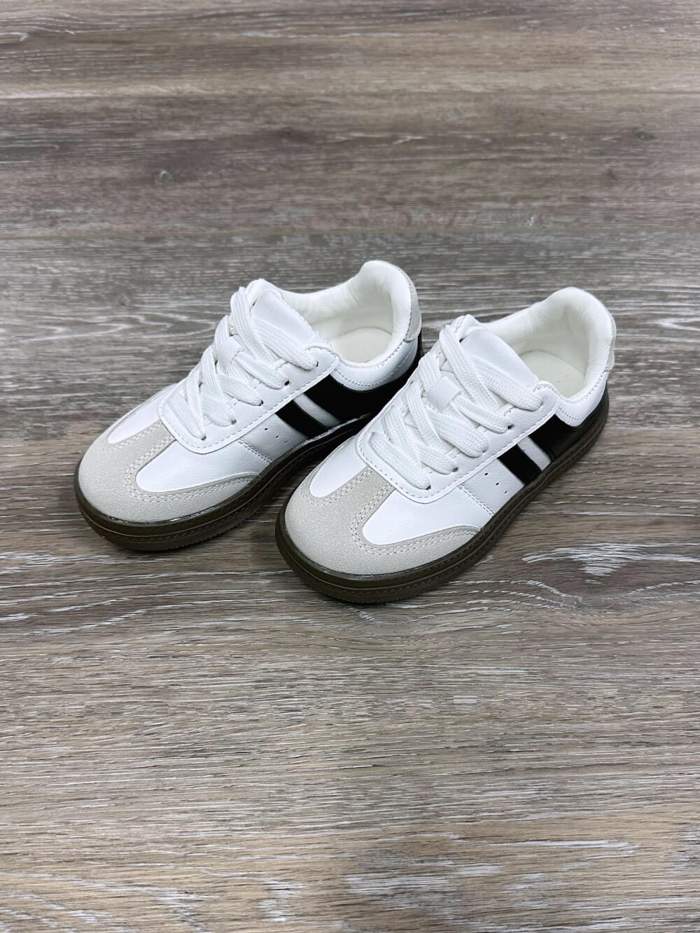 Kids Classic Court Sneakers for Girls or Boys - White with Black - Sydney So Sweet