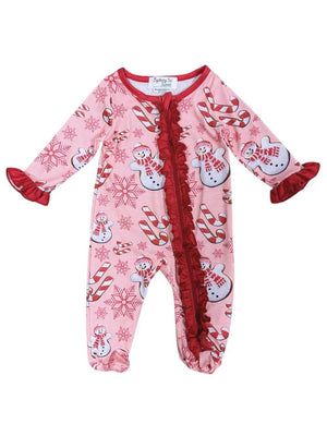 Snow Cute Girls Red Ruffle Candy Cane Baby Romper - Sydney So Sweet