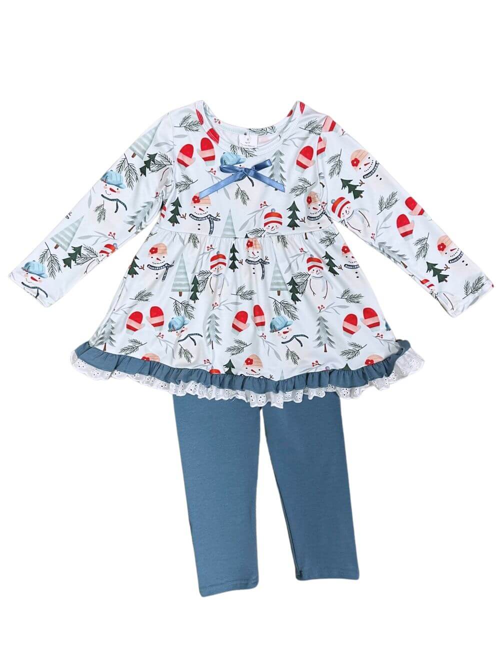 Snow Day Winter Blue Ruffle Girls Tunic & Leggings Outfit - Sydney So Sweet