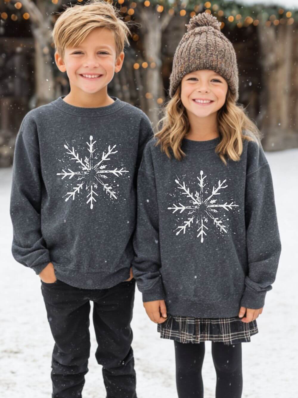 Snowflake Winter Heavy Blend Kids' Crewneck Graphic Christmas Holiday Sweatshirt - Sydney So Sweet