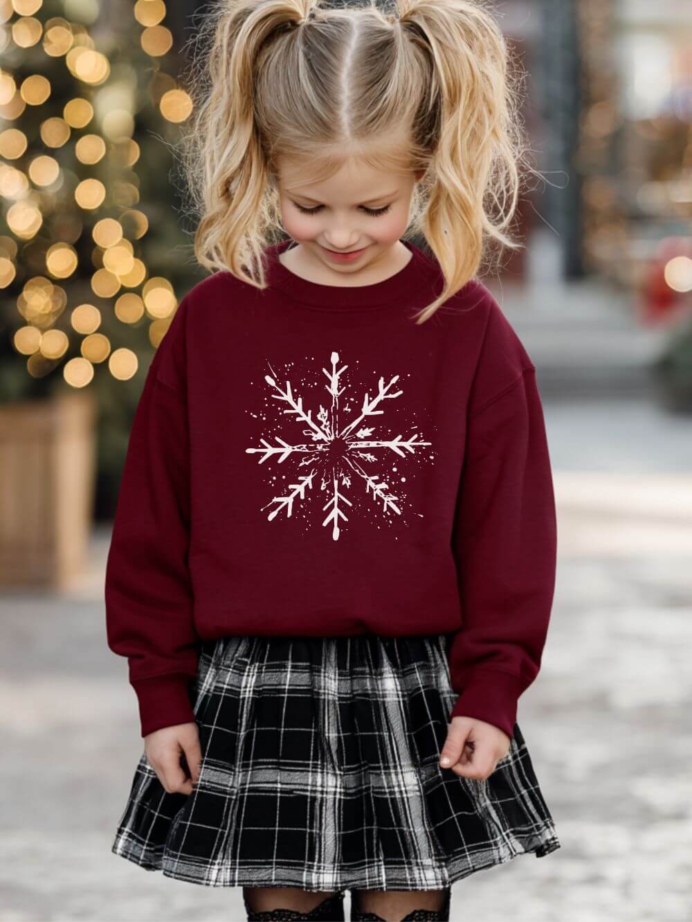 Snowflake Winter Heavy Blend Kids' Crewneck Graphic Christmas Holiday Sweatshirt - Sydney So Sweet