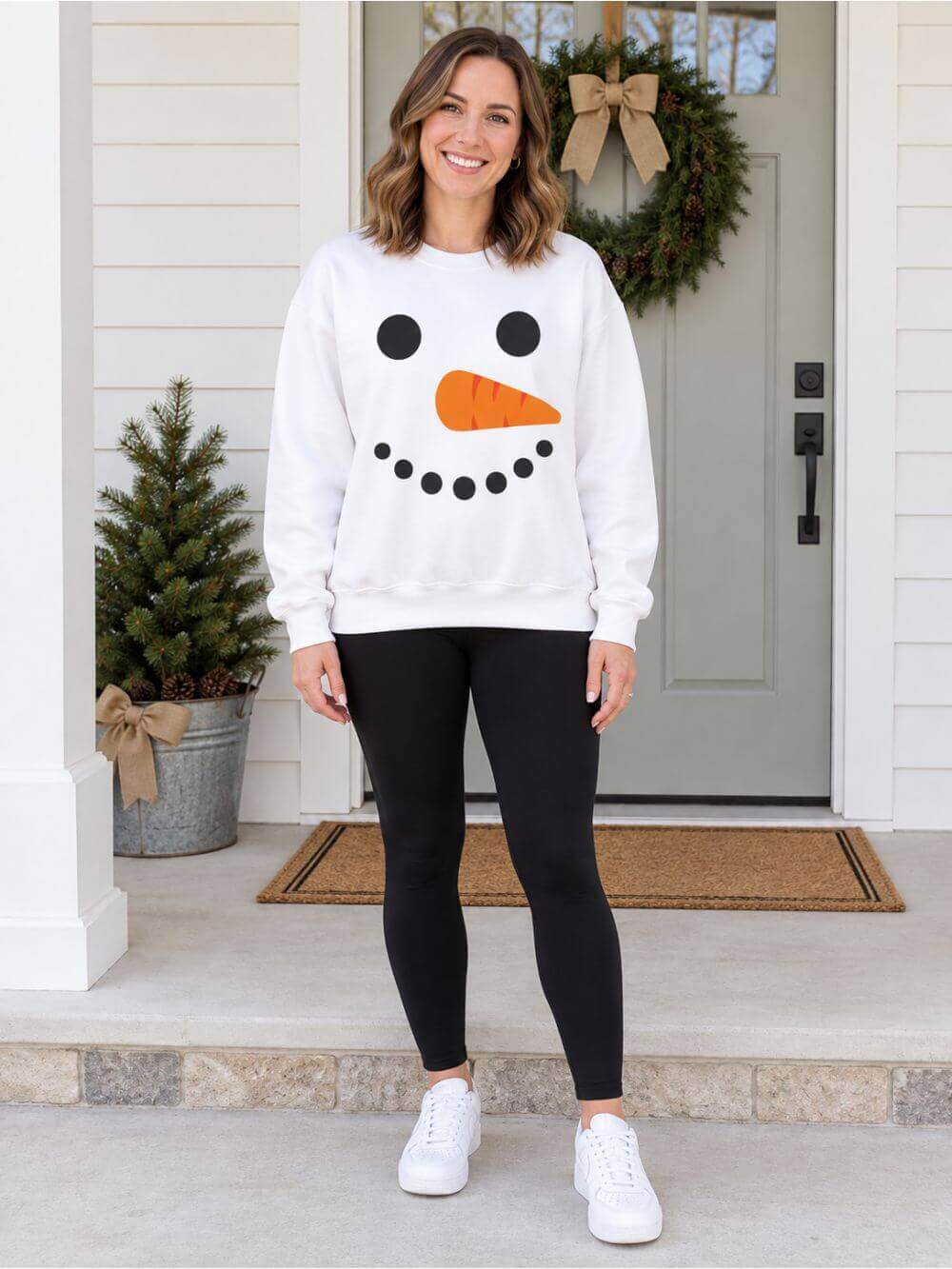 Cheerful Snowman Face Winter Crewneck Unisex Sweatshirt