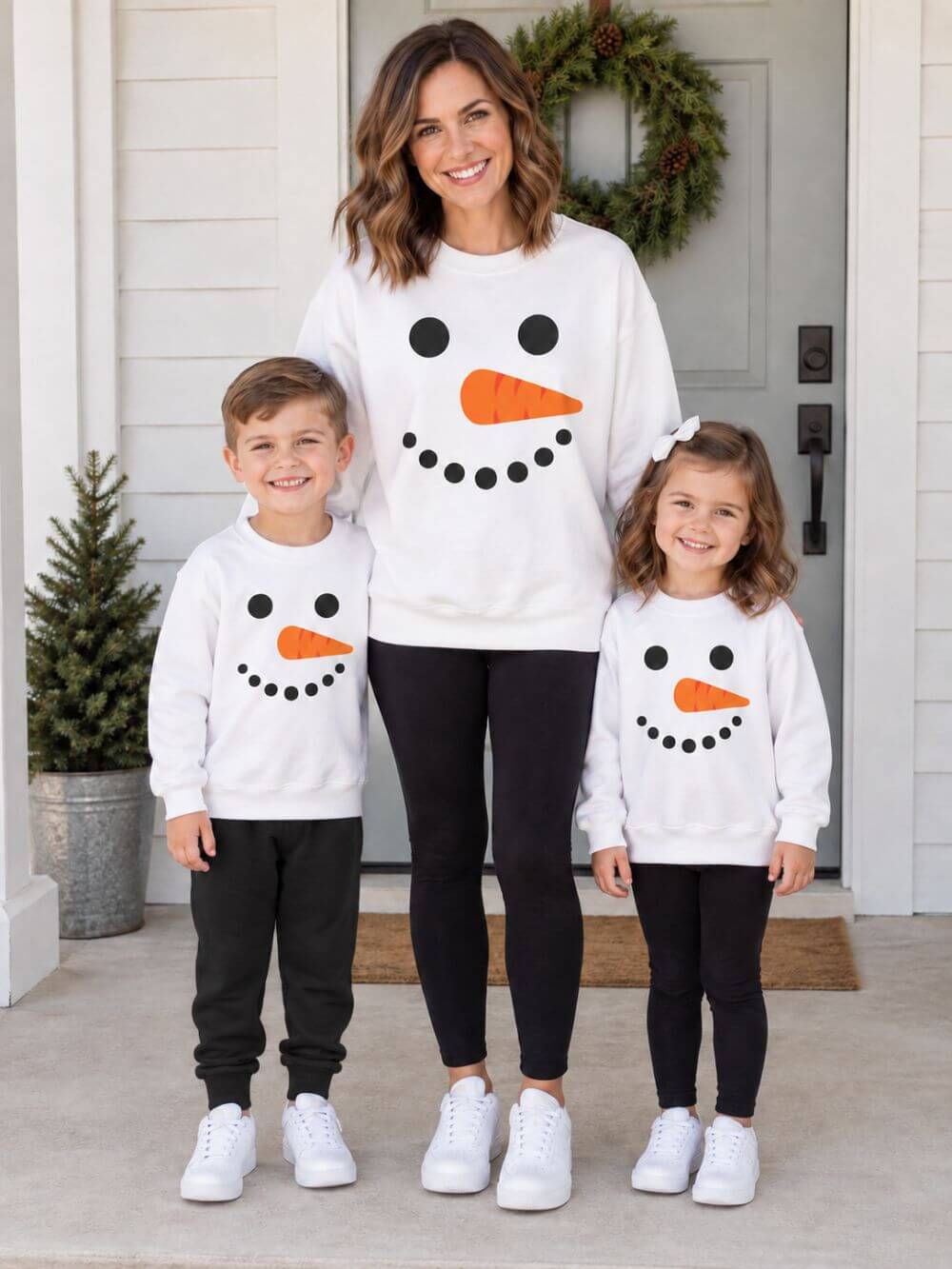Cheerful Snowman Face Winter Crewneck Unisex Youth Sweatshirt