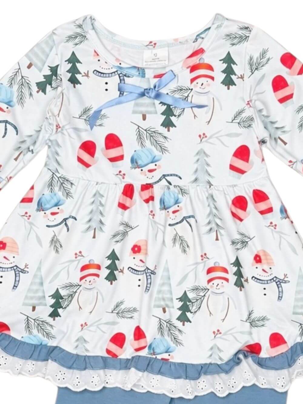 Snowman & Pine Tree Girls Winter Leggings Outfit