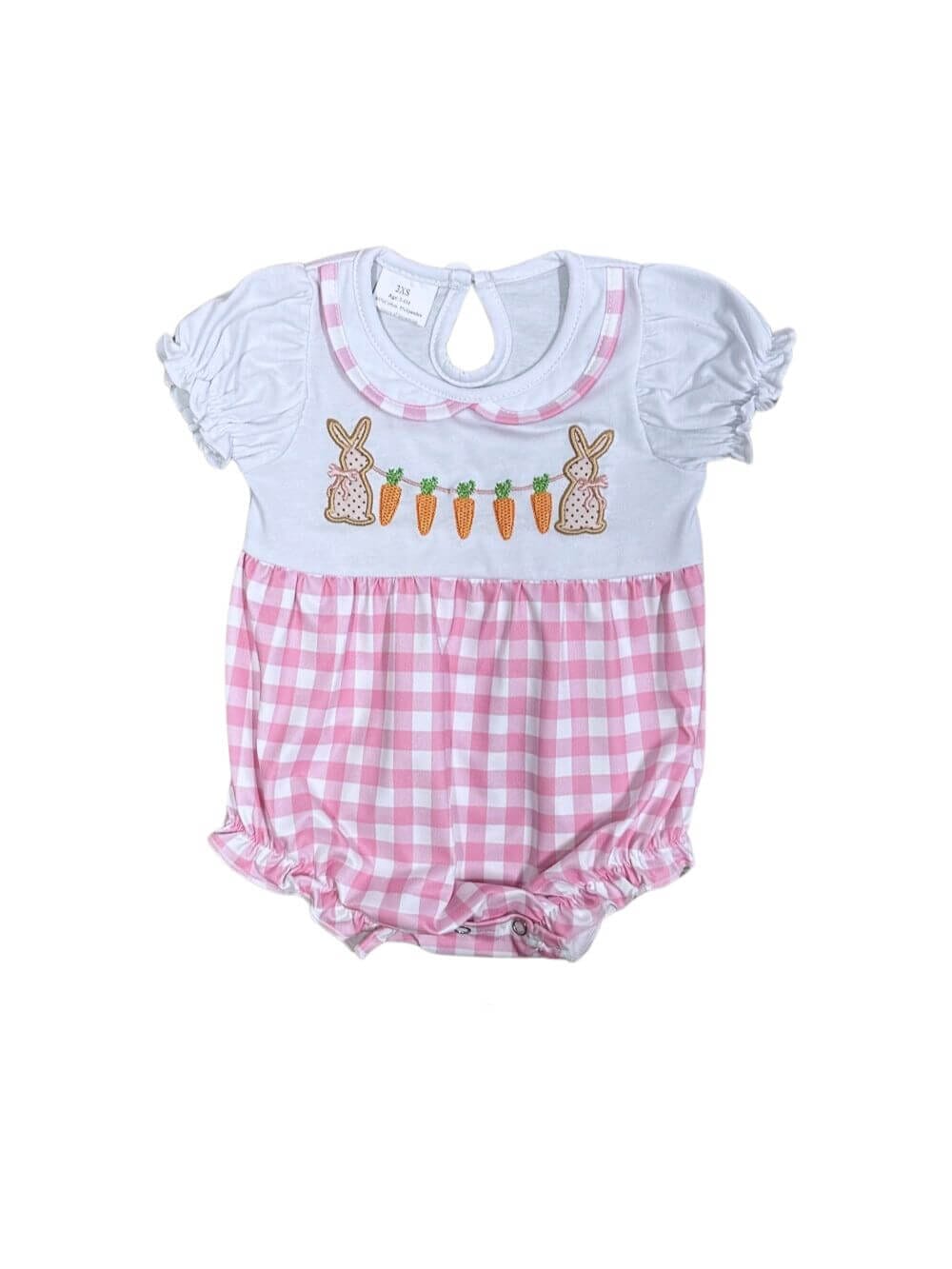 So Bunny Cute Pink Gingham Plaid Girls Baby Bubble Romper - Sydney So Sweet