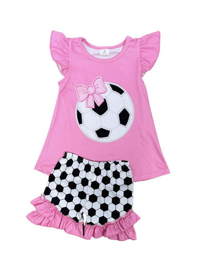 Soccer Star Pink Ruffle Girls Shorts Outfit - Sydney So Sweet