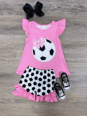 Soccer Star Pink Ruffle Girls Shorts Outfit - Sydney So Sweet