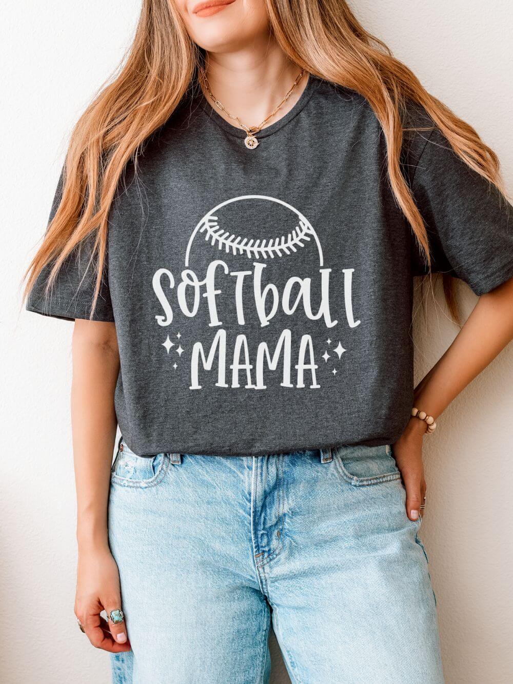Softball Mama Graphic T-Shirt Cute Sports Mom Tee (12 Team Colors)