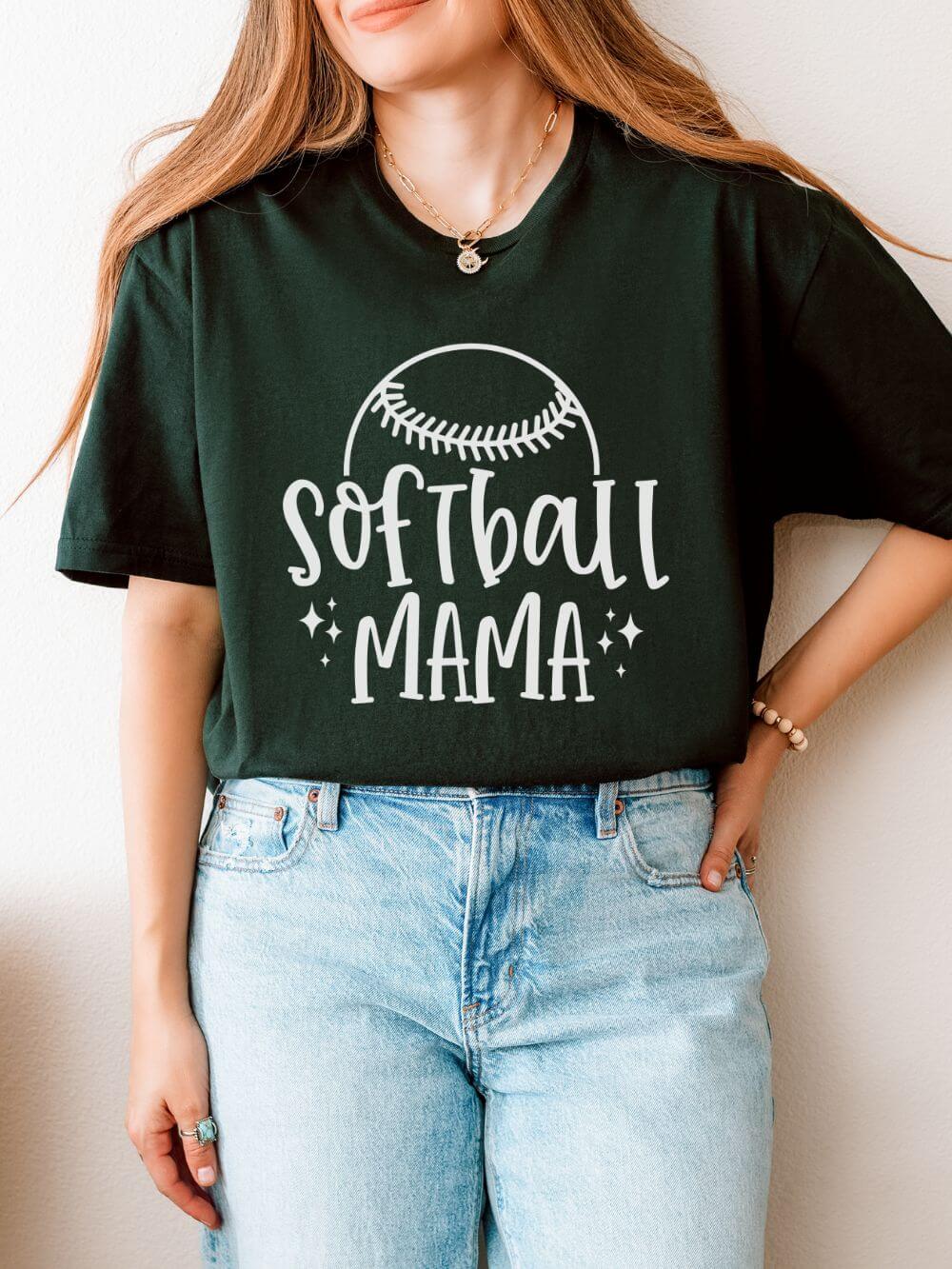 Softball Mama Graphic T-Shirt Cute Sports Mom Tee (12 Team Colors)