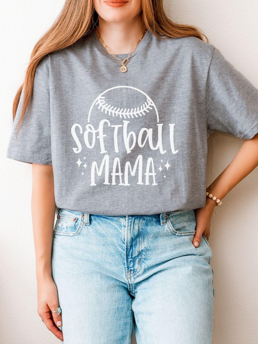 Softball Mama Graphic T-Shirt Cute Sports Mom Tee (12 Team Colors)
