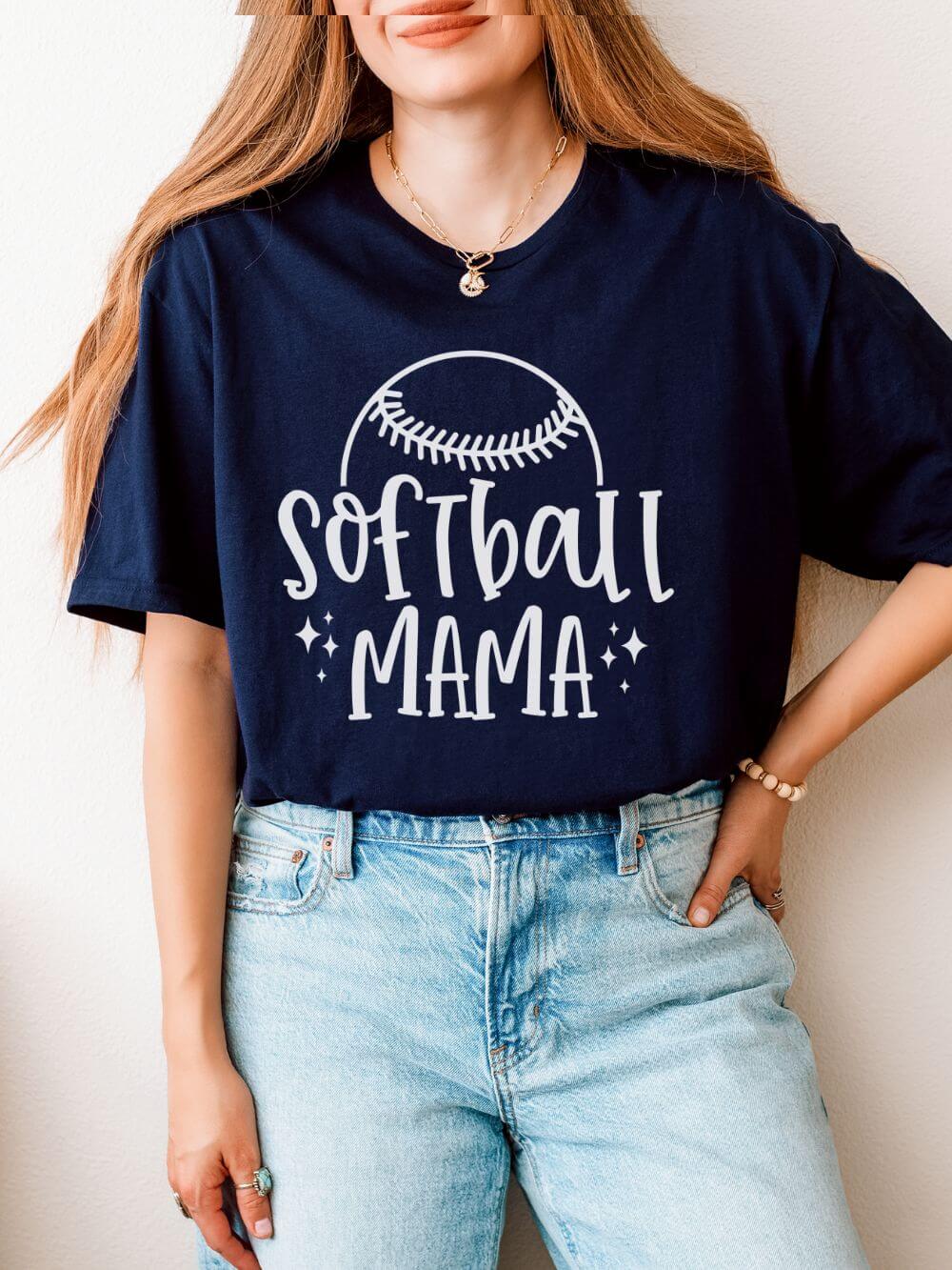 Softball Mama Graphic T-Shirt Cute Sports Mom Tee (12 Team Colors)