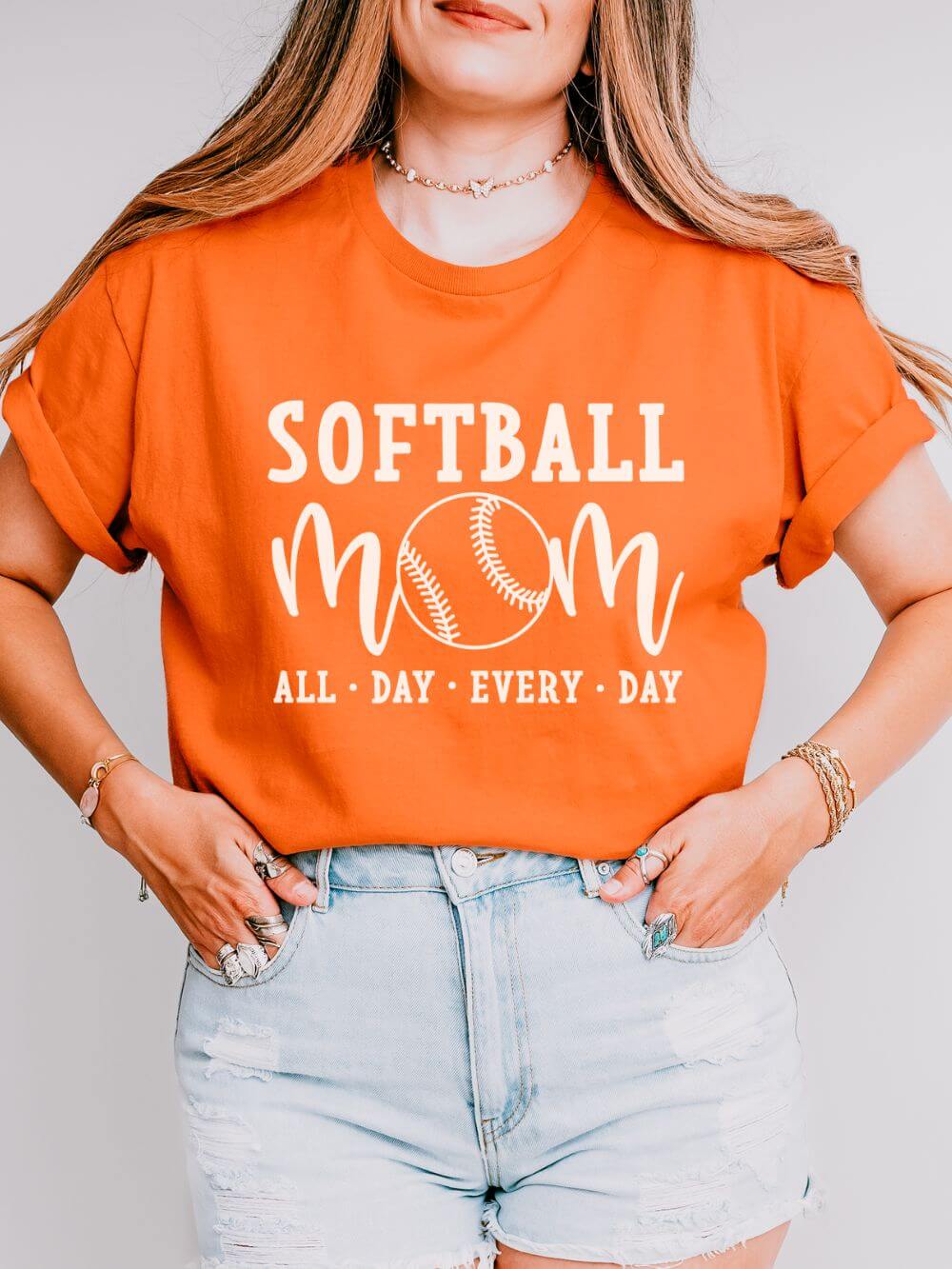 Softball Mom All Day Graphic T-Shirt Cute Sports Mom Tee (12 Team Colors)