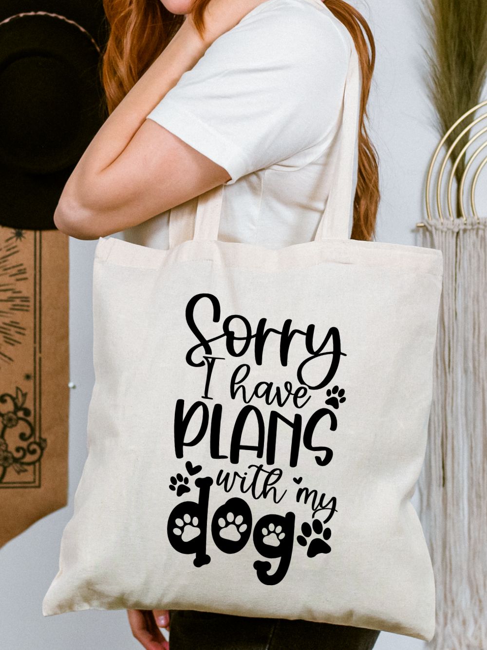 Sorry I Have Plans With My Dog Cotton Canvas Grocery Tote Bag