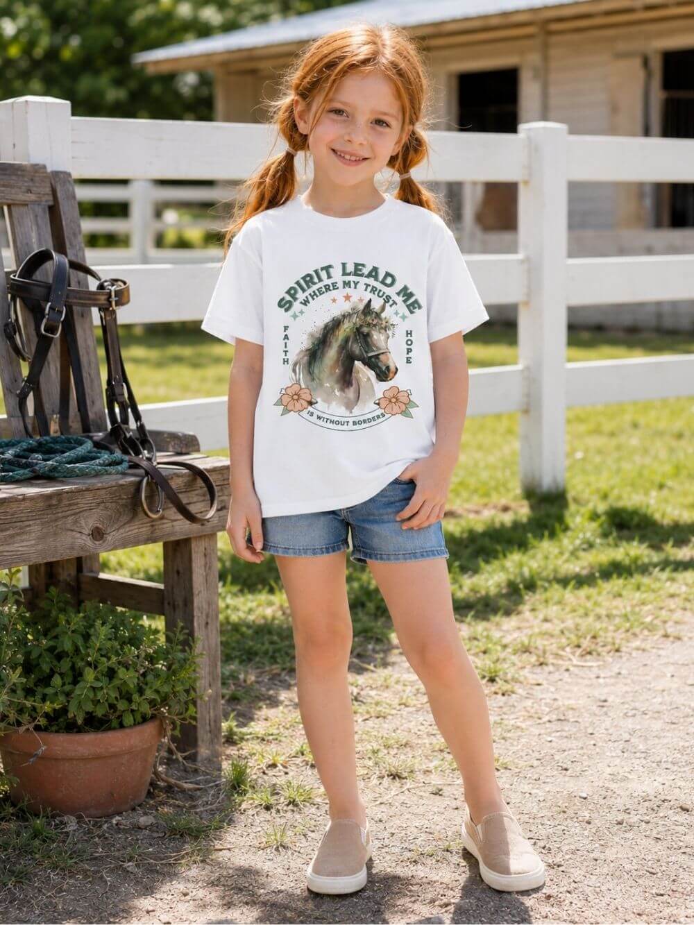 Spirit Lead Me Kids T-Shirt Floral Horse Christian Graphic Tee