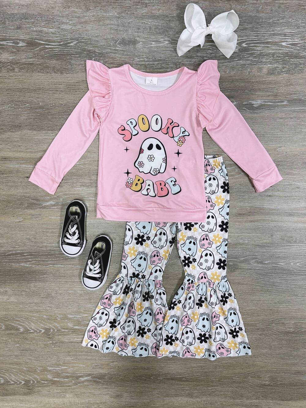 Spooky Babe Girls Halloween Ghost Bell Bottom Outfit - Sydney So Sweet