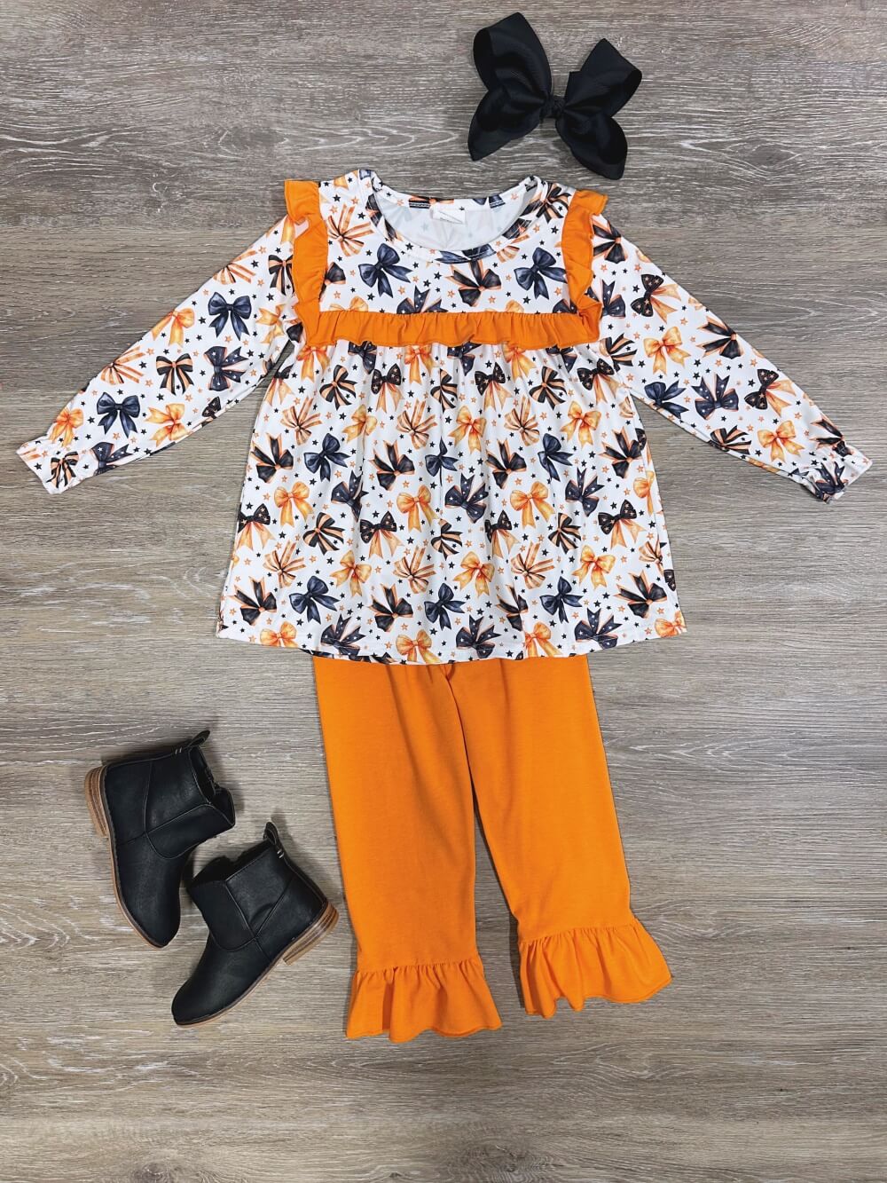 Spooky Sweet Bows Girls Ruffle Pants Set - Sydney So Sweet