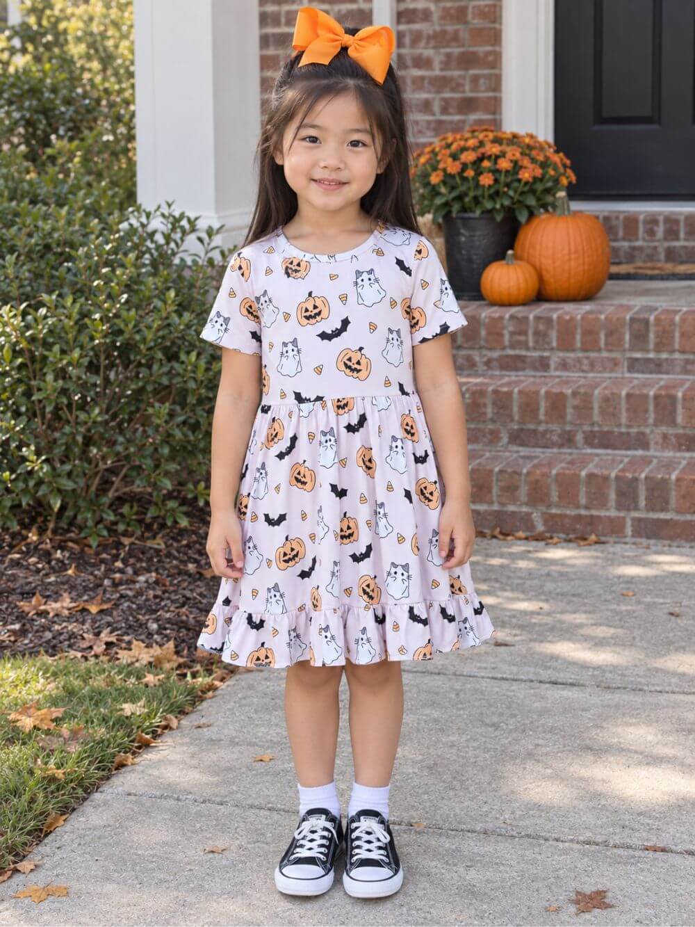 Girl wearing Spooky Little Boo Halloween dress