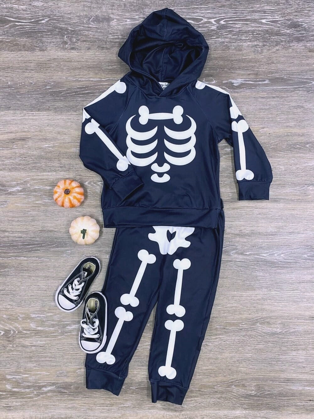 Spooky Skeleton Black Hoodie &amp; Jogger Halloween Costume Set - Sydney So Sweet