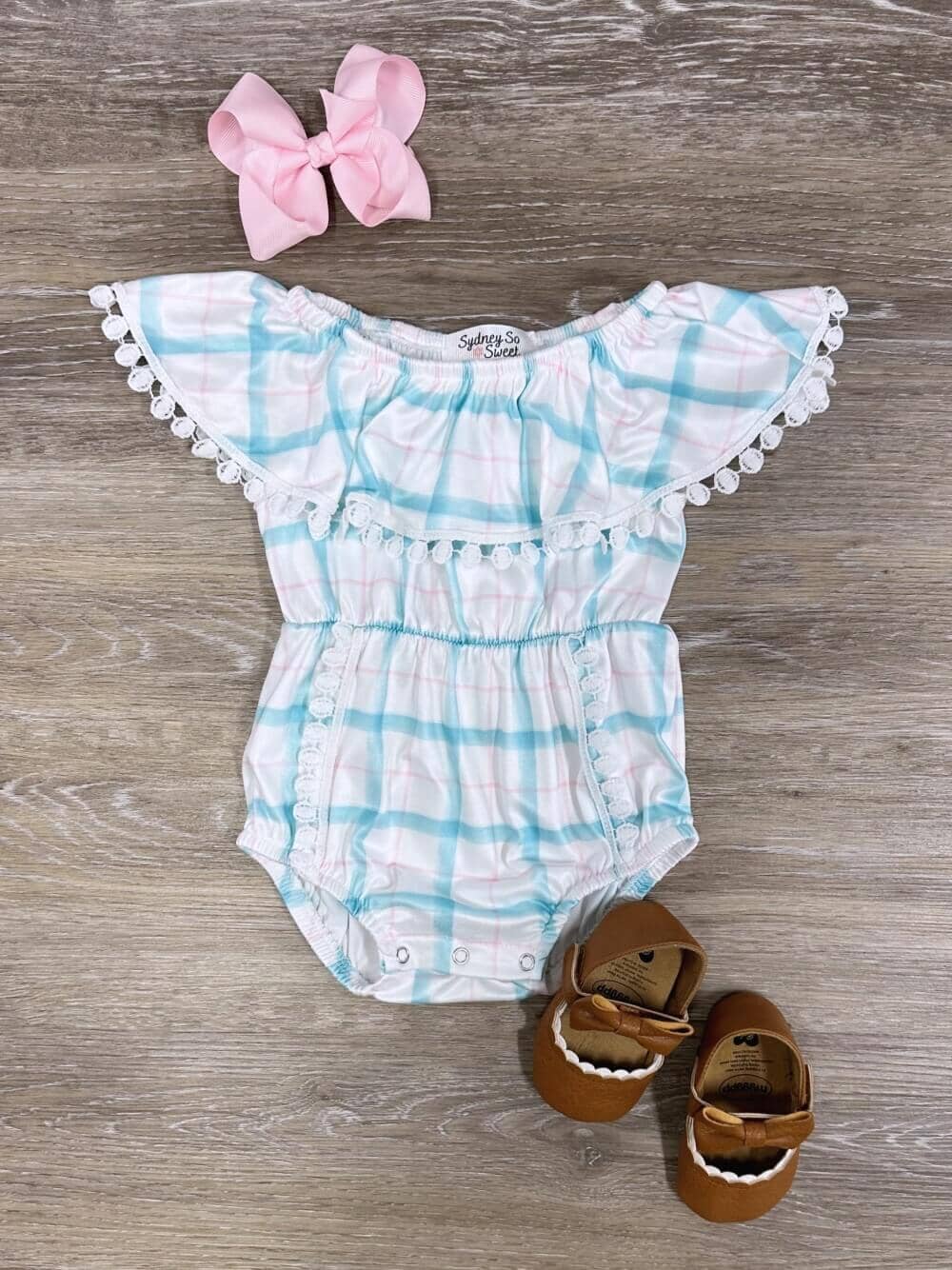 Spring Blue Plaid Baby Girl Romper - Sydney So Sweet