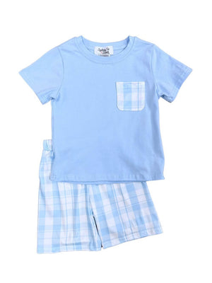 Spring Blue Plaid Boys 2 Piece Shorts Outfit - Sydney So Sweet