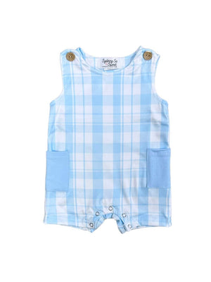 Spring Blue Plaid Boys Baby Jumper Outfit - Sydney So Sweet