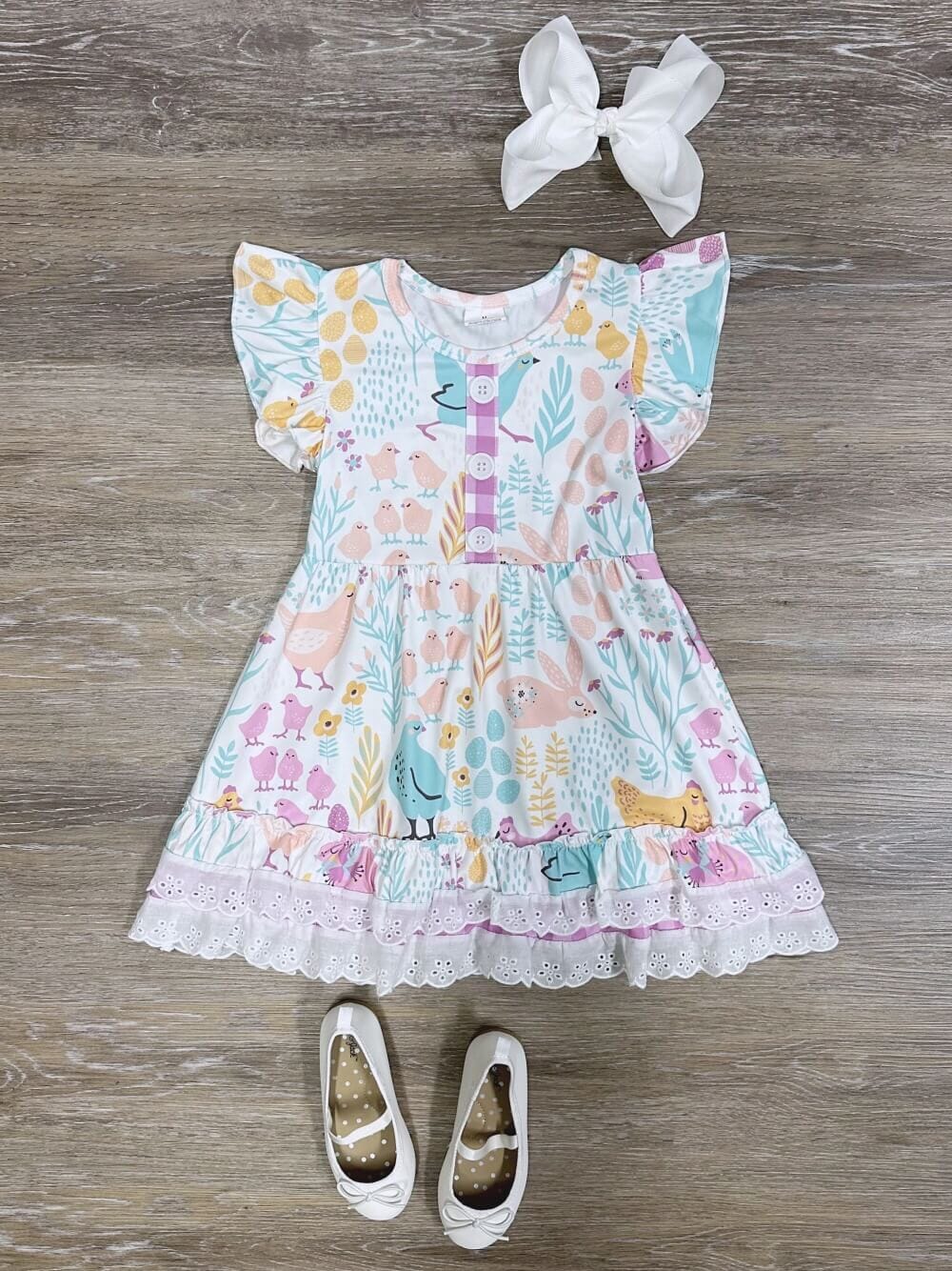 Spring Friends Pastel Girls Lace Trim Short Sleeve Dress - Sydney So Sweet