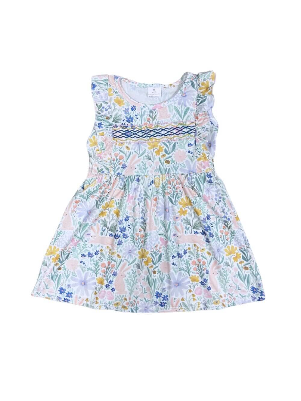 One of a Kind - Spring Garden Smocked Ruffle Sleeve Girls Dress Size 8-9 - Sydney So Sweet