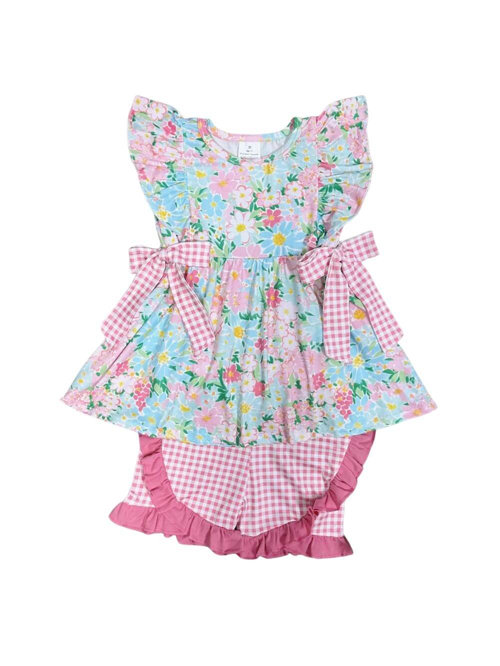 Springtime Petals Girls Pink Gingham Shorts Outfit