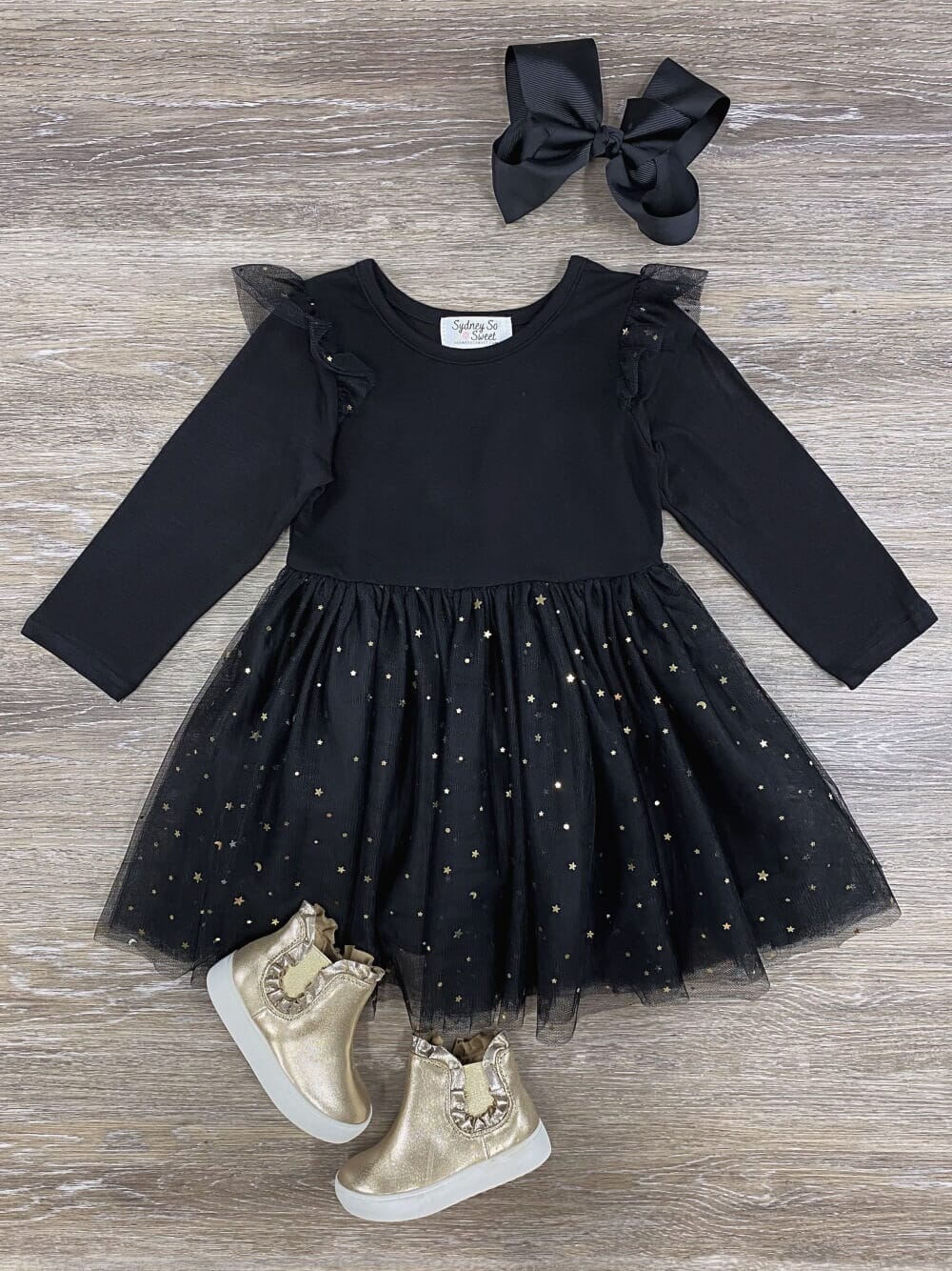 Stars &amp; Moons Girls Black Chiffon Tutu Dress - Sydney So Sweet