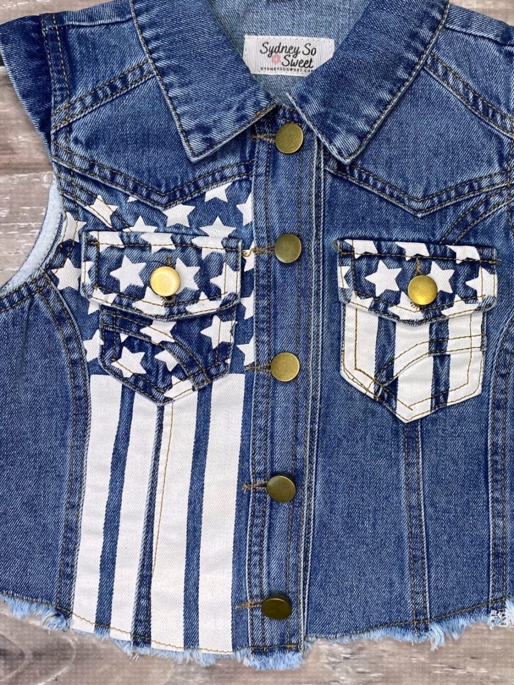 Stars & Stripes Girls Denim Button Up Vest - Sydney So Sweet