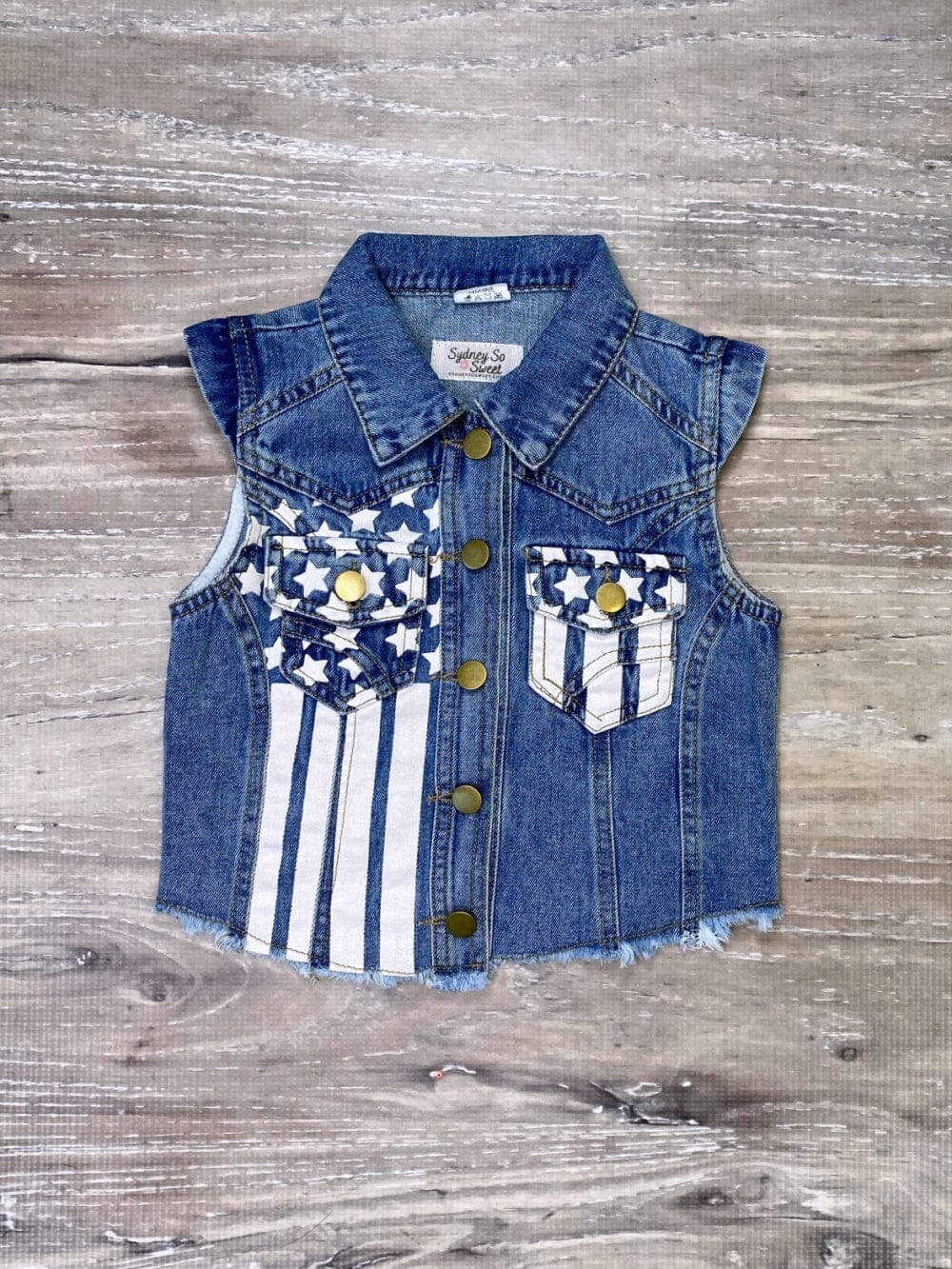 Stars &amp; Stripes Girls Denim Button Up Vest - Sydney So Sweet