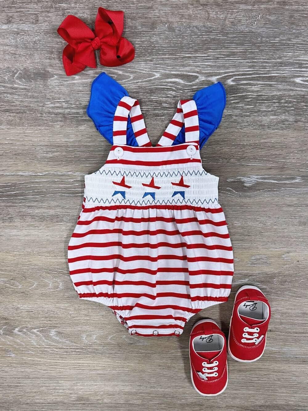 Stars &amp; Stripes Forever Patriotic Baby Bubble Romper - Sydney So Sweet