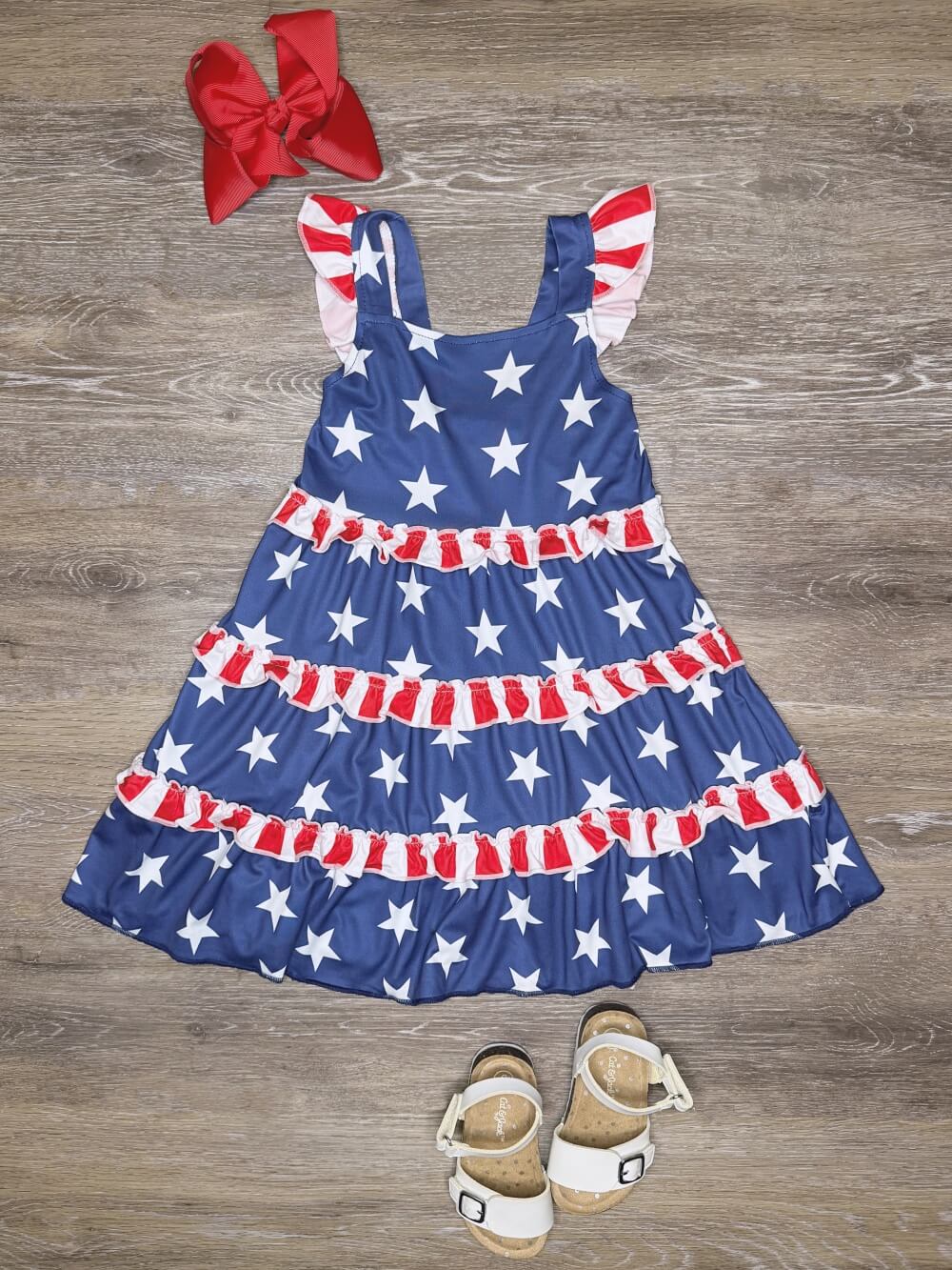 Stars & Stripes Ruffle Tiered Girls Dress